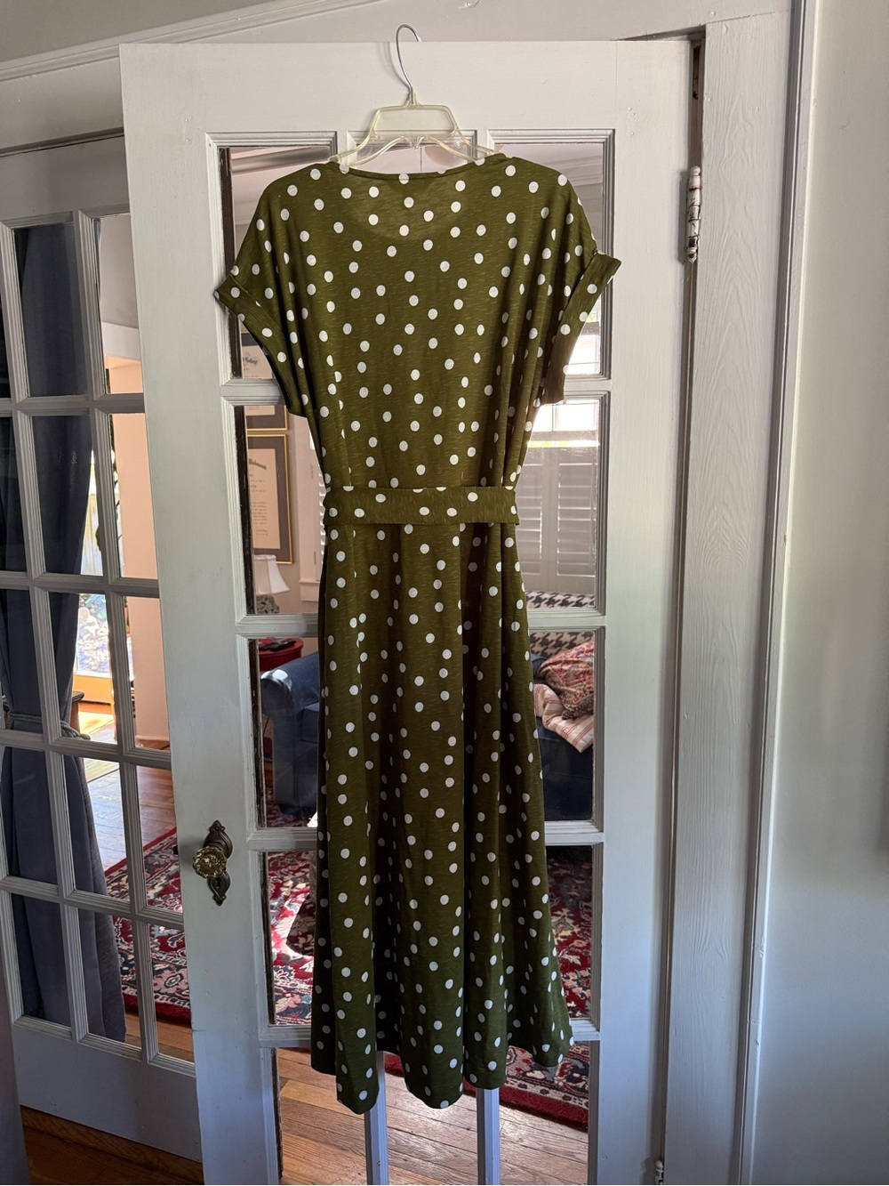 Boden Polka Dot Olive Green Short-Sleeve Midi Dress - Picture 2 of 3